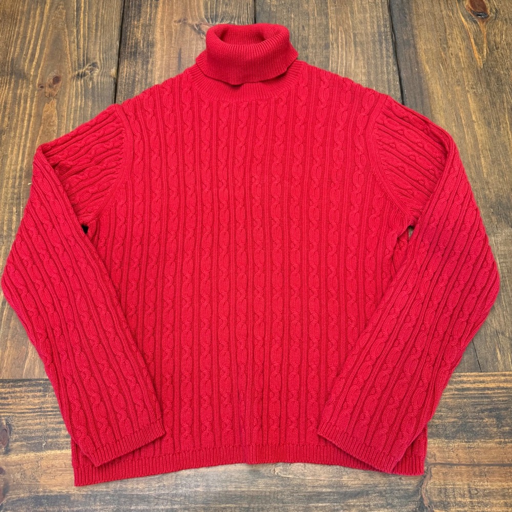 Jones New York Country Red Cable Knit Turtleneck Sweater Womens Large